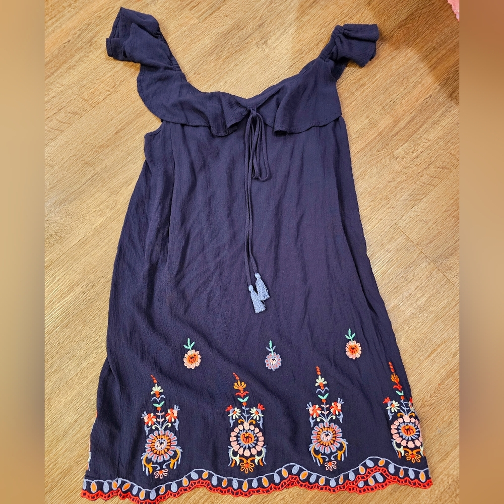 Aeropostale Blue Dress with Floral Embroidery Medium